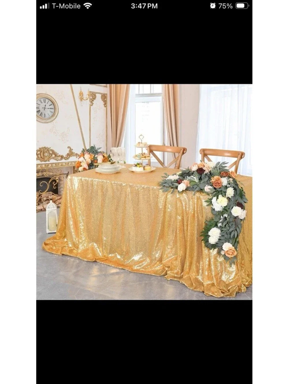 Sparkly Drape Tablecloth Satin Gold Sequin 50x102” New